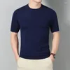 メンズセーター半袖夏固形色のラウンドネックシャツウールニットボトムイングTシャツエレガントタイトトップ