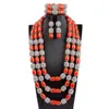 Mode 3 lager långa kvinnor halsband örhängen armband kostym afrikansk nigeria bröllop artificiell korall pärla smycken set gratis fartyg 240320
