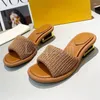 Slippers Summer Fabric Knitting Women Shoes Vacation Peep Toe Beach Simple Design Metal Heel Slides Sandals