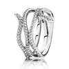 Cluster Rings 925 Sterling Silver Ring Shimmering Leaves Thick Band Elegant Sparkle Double Hearts Snowflake For Women Fashion Jewelry