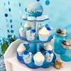 Plakalar Deniz Teması Cupcake Stand Blue 3 Katmanlı Karton Tatlı 15.8 x 12.8 inç Kek Ekran Kulesi Tutucu