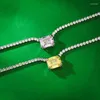 Pendants S925 Silver Necklace Pink Diamond Yellow Rectangular 8 10 High Carbon Jewelry