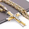 Colares de pingentes Rakol Cruz Crucifixion colar para homens Mulheres Gold Silver Black Color Aço inoxidável Crucifixo Byzanine Chain