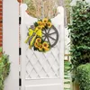 Dekorativa blommor Summer Family Wheel Sunflower Wreath Farmhouse Simulation Flower Wood Disc Door Hanging Liten Outdoor