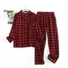 Home Clothing Cotton Flannel Long Pants Pajamas For Women Sleepwear Plaid Nightwear Female Sleeve Trouser Pijama Suits Pjs With Pockets