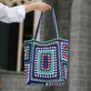Sac fourre-tout coloré en tricoté, sac de crochet bohème pour femmes, sac à bandoulière de style ethnique pour voyages de voyage