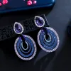 Boucles d'oreilles cwwzircons multi-couches grosses boucles d'oreilles de luxe Blee Bleu Round CZ Zirconia Long Drop pour femmes