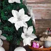 Flores decorativas 24 piezas Pescas de navidad Poinsettia Glitter Artificial Greath Tree Estrella de Belén