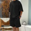 Incerun Men define a cor sólida solta oneck manga curta camiseta shorts de cordão 2pcs streetwear 2024 mass fatos casuais s5xl 240403