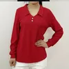 Kvinnors T-skjortor Korean Löst vår Summer Thin Fashion Casual Solid Turn-Down Collar Button Pullovers T-shirts raka kläder 2024