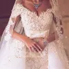 Dresses Luxury Arabic 3D Floral Wedding Dresses with Overskirt Pearls Crystal Appliques Mermaid Dubai Wedding Dress Glamorous Plus Size Br