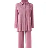 Calças de duas peças femininas Miyake Moda Pleated Suact Casual Suit Casual