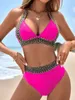 Sexig halter Bikini 2024 Kvinnor Swimsuit Solid High midjan Badkläder Kvinnliga vadderade badare Badande badbaddräkt strandkläder 240321