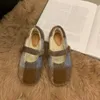 Chaussures décontractées Plaid Colorblock coréen en peluche Velvet Flats Mary Jane Automne et Hiver Luxury Design Round Toe for Women Dames