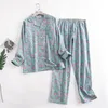 Home Clothing Loungewear Cotton Flannel Trouser Pajamas For Women Wear Printed Loose Sleepwear Long Sleeve Top Pijama Pants Pyjama Sets