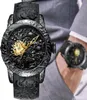 Luxury Black 3D Graved Dragon Automatic Mécanical Mécanique Mentiers Regardez Sports imperméables pour les hommes Horloge de poigne autonome Horloge mâle Y194513760