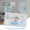 Moniteurs 7 pouces vidéo moniteur bébé moniteur sans fil ptz 4x zoom de sécurité caméra maman enfants caméras de surveillance avec écran d'affichage de température