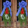 Decoratieve bloemen Patriottische krans voor voordeur 4 juli Memorial Day Decor Artificial Flower Decorations with Red