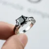 Wedding Rings 2024 Delicate Silver Color Trendy Ring For Women Elegant Princess Cut Inlaid Black Zircon Stones Engagement Jewelry