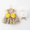 03 ans Robes de bébé d'été Fashion Imprimé Bow Floral Bow Princess Robe Sunhat 2pcs Set Born Infant Clothes Girl 240322