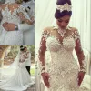 Dresses Dubai HighNeck Mermaid Wedding Dresses Bridal Gowns Sheer Long Sleeves Beaded Lace Applique Wedding Gown Sexy Tulle Long Bridal D