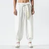 Calça masculina homens homens hippie harém de linho folgado boho yoga gota de joia casual groth brotch com cintura elástica