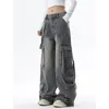 Femmes Blue Jeans Pantalons de fret Streetwear High Taist American Wide June Fashion Y2k Style Femelle Hiver Straight Panthers 240401