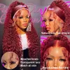 13x4 Deep Wave Lace Frontal Human Hair Transparent 99J Burgundy Full Front Red Colored HD Curly 240401