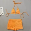 Damskie stroje kąpielowe 2024 Orange High talia Bikini Set Tabeling Fabricing Odzież Strysk Sciągów Letnie plaż