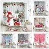 Shower Curtains Christmas Snowman Bathroom Curtain Set Tree Gift Winter Scenery Festive Ambience Hanging Decor