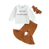 Kläduppsättningar födda babyflickor julkläder 3st Xmas Santa Letter Print T-shirt Plaid Fleid Pants set med pannband
