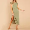 Casual jurken 2024 Zomer Solid maxi jurk o nekzijde split sexy met vlinder mouw strand roepingsfeestje elegante avondjas