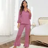 Vêtements à domicile Pyjama à manches longues Verser la femme rose lâche rose femelle 2pcs pyjamas SetWear Sleep Spring Automne Lounge Wear vêtements