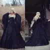 Vestidos retro 2018 vestidos de novia góticos negros fuera del hombro Una campana de manga larga de encaje completo de corsé medieval vestidos de novia