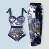 1 Set Women Monokini Printed Strap Backless Vintage Retro Pool med Polyester Lady Beach med lång klänning Surf Clothi 240327