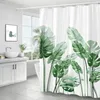 Cortinas de chuveiro Cortina de folhas de plantas verdes Impressão de poliéster à prova d'água folhas minimalistas nórdicas para decoração do banheiro