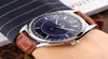Роскошный новый Fiftysix Полный календарь лунный фаза Blue Dial 4000E000AB548 Автоматические мужские часы Стальная корпус коричневый кожаный ремень W3686937