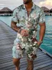 Herrspårar Summer Trend Tracksuit Set Colorful Flower 3D Print Casual dragkedja Collar Polo Shirt Shorts 2ms Set Fashion Man Clothes