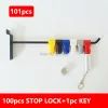 Kits 101pcs Stop Lock et Magnetic Key Detacher pour le magasin Affichage du magasin Hook de sécurité anti-vol Euro Tags de vente au détail