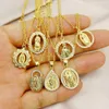 Pendant Necklaces 5 Pieces Juses Virgin Mary Medal Gold Color Plated Necklace Jewelry Chain 90197