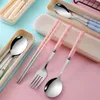 Dinnerware Sets Stainless Steel Chopsticks Spoons Forks Portable Tableware Boxes For Student Adult Travel Cafeteria