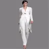 Suits New Arrival White Mother of the Bride Pant Suits with Long Jacket Crystal Party Dresses Elegant Long Sleeve Bridal Mother Formal W