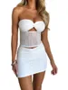 Tank da donna Donna Summer 2 pezzi Outfit Y2K Sexy Slim Crop Top Tube Shirt High BodyCon Wrap Mini Skirt Set