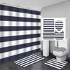 Shower Curtains Water Stripe Fabric Curtain Set Design Bathroom Non-slip Mat Decoration U-shaped