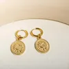 Boucles d'oreilles Jinhui Vintage Round Pendante Sun Moon Gravure Gold Couleur en acier inoxydable Fashion Simple Women's Bijoux