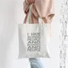 Borse per la spesa ti odio stampare da donna tela tela bot di cotone donna pieghevole shopper spalla Bolso Mujer