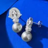 Boucles d'oreilles SPRINGLADY 925 argent sterling 11 mm Perle High Carbon Diamond Gem Stone Drop pour femmes Studs Fine Bijoux