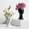 Vaser europeisk stil mänsklig huvud vas keramisk figur konst prydnad svart vit blomma kruka matbord heminredning