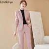 Pantalon féminin à deux morceaux Business Femme Forme Forme 2 Set Black Pink Slim Pant Suit Office Ladies veste et pantalon