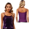 Kvinnors tankar 2024 Spaghetti Stems Sequin Tank Topps Camisole Womens Slim Fit Patchwork Vest Top for Dancing Disco Night Club Party Clubwear
